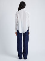 Proenza Schouler Back full length image of model wearing Demi Blouse in Stretch Silk Viscose in BONE