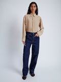 Proenza Schouler Front full length image of model wearing Demi Blouse in Stretch Silk Viscose in KHAKI