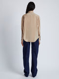 Proenza Schouler Back full length image of model wearing Demi Blouse in Stretch Silk Viscose in KHAKI