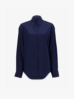 Proenza Schouler Still Life image of Demi Blouse in Stretch Silk Viscose in NAVY