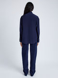 Proenza Schouler Back full length image of model wearing Demi Blouse in Stretch Silk Viscose in NAVY