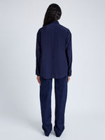 Proenza Schouler Back full length image of model wearing Demi Blouse in Stretch Silk Viscose in NAVY