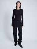 Proenza Schouler Front full length image of model wearing Kaiya Top in Sheer Slub Jersey in MIDNIGHT