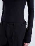 Proenza Schouler Detail image of model wearing Kaiya Top in Sheer Slub Jersey in MIDNIGHT