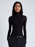 Proenza Schouler Front cropped image of model wearing Rio Top in Stretch Tulle Jersey in BLACK