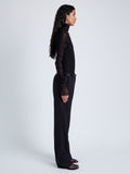 Proenza Schouler Side full length image of model wearing Rio Top in Stretch Tulle Jersey in BLACK