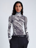 Proenza Schouler Front cropped image of model wearing Rio Top in Printed Stretch Tulle Jersey in CONCRETE