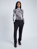 Proenza Schouler Front full length image of model wearing Rio Top in Printed Stretch Tulle Jersey in CONCRETE