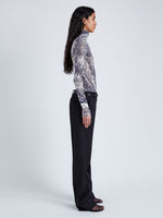 Proenza Schouler Side full length image of model wearing Rio Top in Printed Stretch Tulle Jersey in CONCRETE