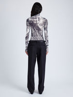 Proenza Schouler Back full length image of model wearing Rio Top in Printed Stretch Tulle Jersey in CONCRETE