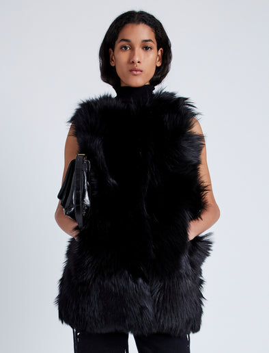 Proenza Schouler Front cropped image of Aubrey Vest in Shearling No Hood in BLACK