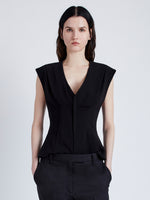 Proenza Schouler Front cropped image of model wearing Janet Top in Matte Viscose Crepe in BLACK