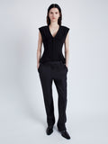 Proenza Schouler Front full length image of model wearing Janet Top in Matte Viscose Crepe in BLACK