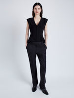 Proenza Schouler Front full length image of model wearing Janet Top in Matte Viscose Crepe in BLACK