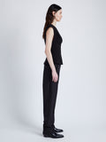 Proenza Schouler Side full length image of model wearing Janet Top in Matte Viscose Crepe in BLACK