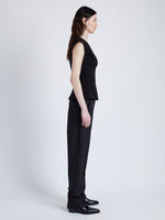 Proenza Schouler Side full length image of model wearing Janet Top in Matte Viscose Crepe in BLACK