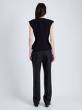 Proenza Schouler Back full length image of model wearing Janet Top in Matte Viscose Crepe in BLACK