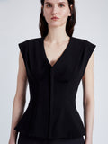 Proenza Schouler Detail image of model wearing Janet Top in Matte Viscose Crepe in BLACK