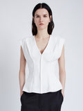 Proenza Schouler Front cropped image of model wearing Janet Top in Matte Viscose Crepe in WHITE