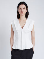 Proenza Schouler Front cropped image of model wearing Janet Top in Matte Viscose Crepe in WHITE