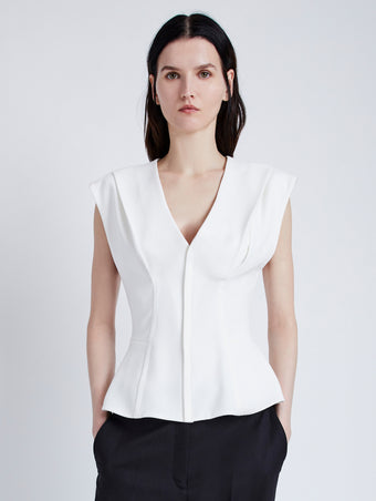 Proenza Schouler Front cropped image of model wearing Janet Top in Matte Viscose Crepe in WHITE