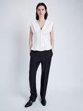 Proenza Schouler Front full length image of model wearing Janet Top in Matte Viscose Crepe in WHITE