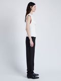 Proenza Schouler Side full length image of model wearing Janet Top in Matte Viscose Crepe in WHITE