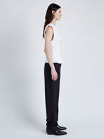 Proenza Schouler Side full length image of model wearing Janet Top in Matte Viscose Crepe in WHITE