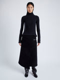 Proenza Schouler Front full length image of model wearing Aida Skirt in Brushed Melange Wool in CHARCOAL MELANGE