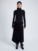 Proenza Schouler Front full length image of model wearing Aida Skirt in Brushed Melange Wool in CHARCOAL MELANGE