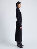 Proenza Schouler Side full length image of model wearing Aida Skirt in Brushed Melange Wool in CHARCOAL MELANGE