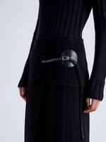 Proenza Schouler Detail image of model wearing Aida Skirt in Brushed Melange Wool in CHARCOAL MELANGE