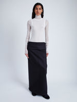 Proenza Schouler Front full length image of model wearing Adriana Skirt in Wool Twill Suiting in BLACK