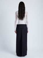 Proenza Schouler Back full length image of model wearing Adriana Skirt in Wool Twill Suiting in BLACK