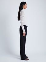 Proenza Schouler Side full length image of model wearing Teddy Pant in Wool Twill Suiting in BLACK