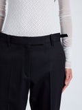 Proenza Schouler Detail image of model wearing Teddy Pant in Wool Twill Suiting in BLACK