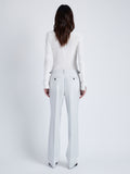 Proenza Schouler Back full length image of model wearing Teddy Pant in Wool Twill Suiting in SMOKE