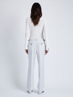 Proenza Schouler Back full length image of model wearing Teddy Pant in Wool Twill Suiting in SMOKE