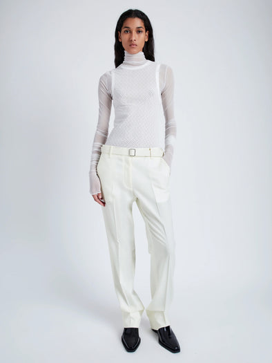 Proenza Schouler Front full length image of model wearing Teddy Pant in Wool Twill Suiting in WAX