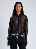 Proenza Schouler Front cropped image of model wearing Smithson Top in Organza Knit in BLACK