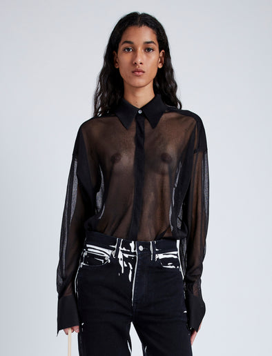 Proenza Schouler Front cropped image of model wearing Smithson Top in Organza Knit in BLACK