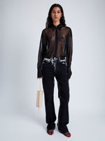 Proenza Schouler Front full length image of model wearing Smithson Top in Organza Knit in BLACK