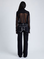 Proenza Schouler Back full length image of model wearing Smithson Top in Organza Knit in BLACK