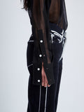 Proenza Schouler Detail image of model wearing Smithson Top in Organza Knit in BLACK