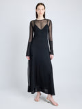 Proenza Schouler Front full length image of model wearing Anneliese Dress in Organza Knit in BLACK