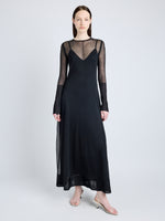 Proenza Schouler Front full length image of model wearing Anneliese Dress in Organza Knit in BLACK