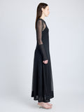 Proenza Schouler Side full length image of model wearing Anneliese Dress in Organza Knit in BLACK