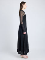 Proenza Schouler Side full length image of model wearing Anneliese Dress in Organza Knit in BLACK