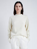 Proenza Schouler Front cropped image of model wearing Verona Sweater in Midweight Cashmere Rib in BONE