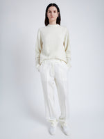 Proenza Schouler Front full length image of model wearing Verona Sweater in Midweight Cashmere Rib in BONE